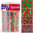 Christmas Sprinkles Mix 4 Cell Holiday Assortment 6.5 oz Edible Red Green White Jimmies, Nonpareils, Christmas Tree Confetti & Sanding Sugar for Cakes Decorating Xmas Cookies, Cupcakes & Holiday Desserts
