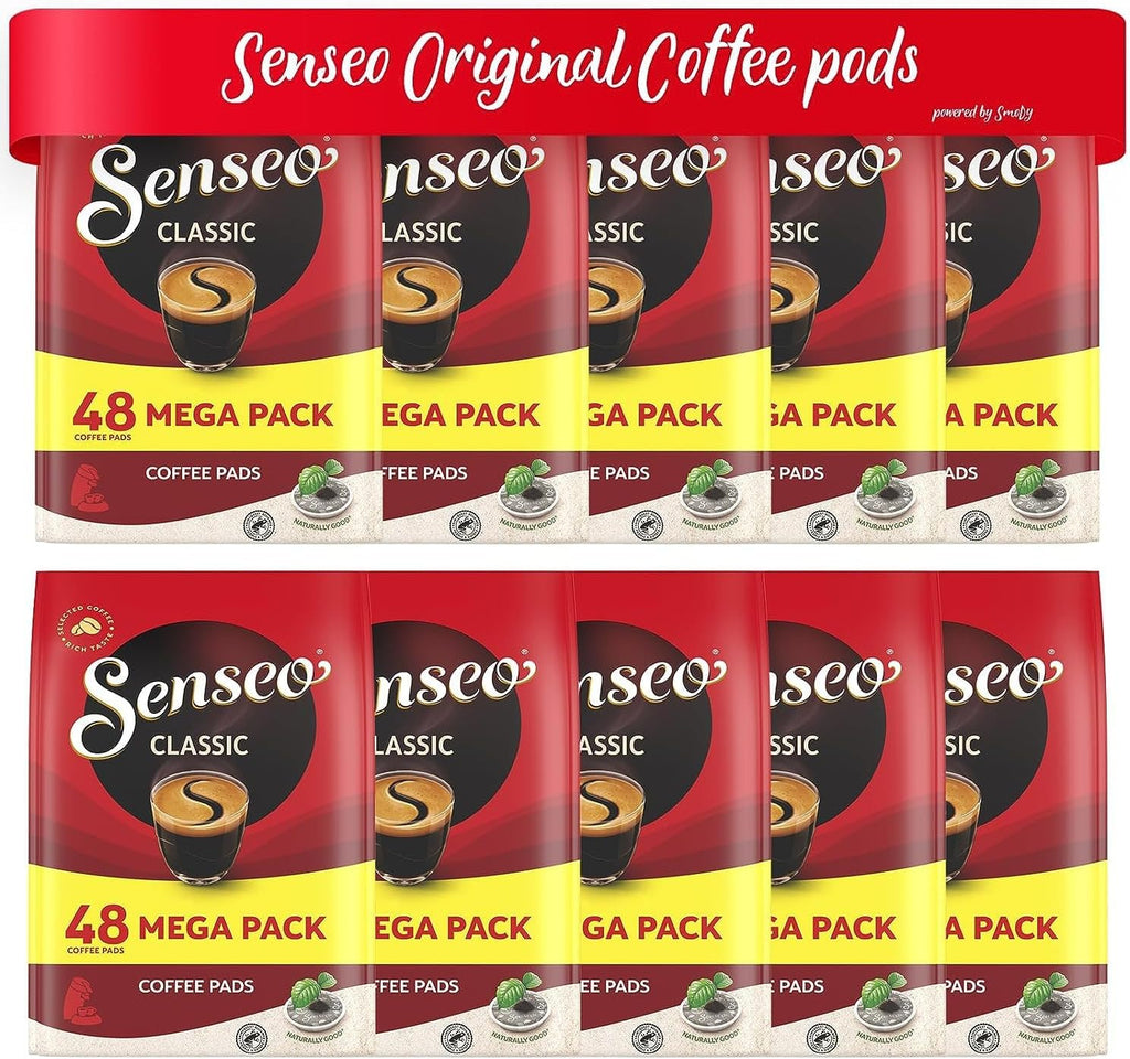 Senseo Classic Medium Roast Coffee Pods – 480 Count (10 Packs) – Smooth & Balanced Flavor with Rich Crema – Single-Serve Compostable Coffee Pads – Compatible with Senseo & PeleCom Machines