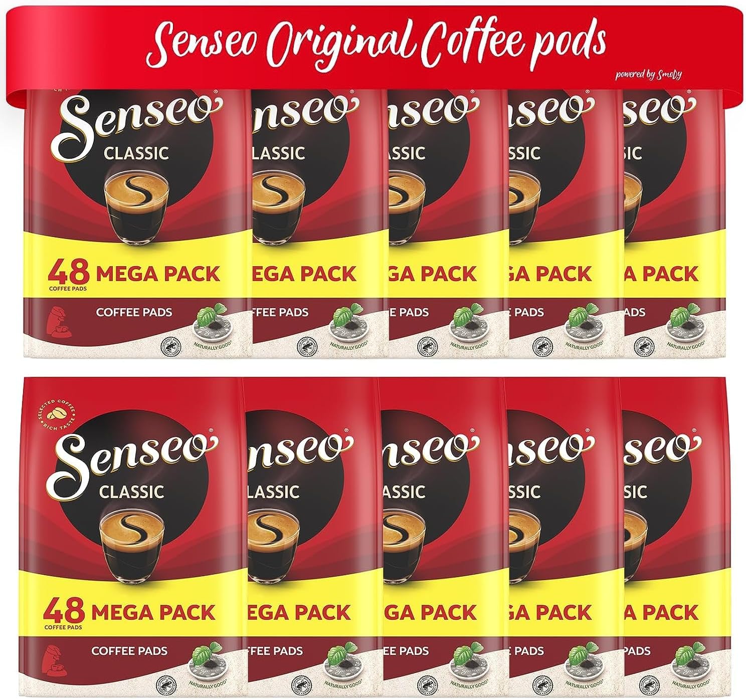Senseo Classic Medium Roast Coffee Pods – 480 Count (10 Packs) – Smooth & Balanced Flavor with Rich Crema – Single-Serve Compostable Coffee Pads – Compatible with Senseo & PeleCom Machines