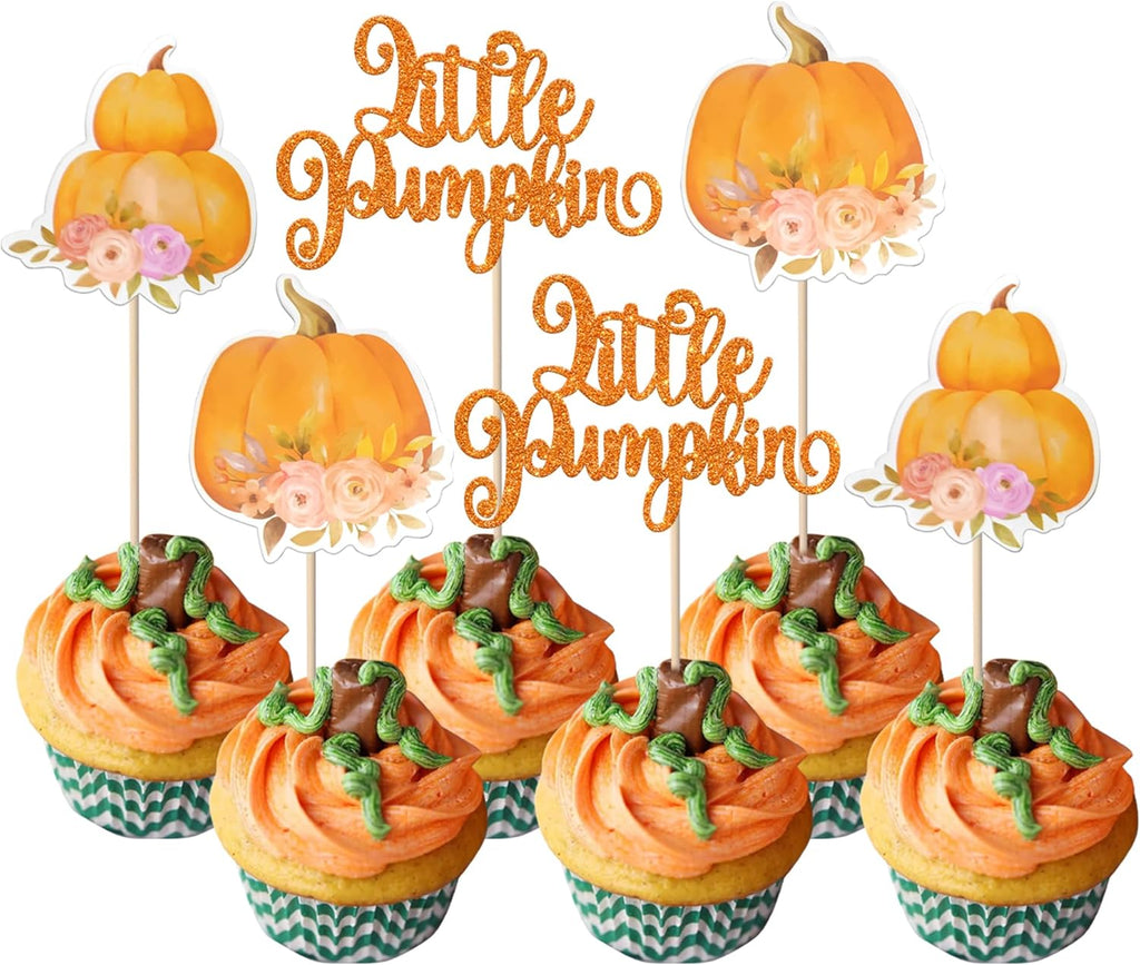 Rsstarxi 36 Pack Little Pumpkin Cupcake Toppers Baby Shower Decorations Birthday Cupcake Picks for Fall Party Cake Decorations Orange
