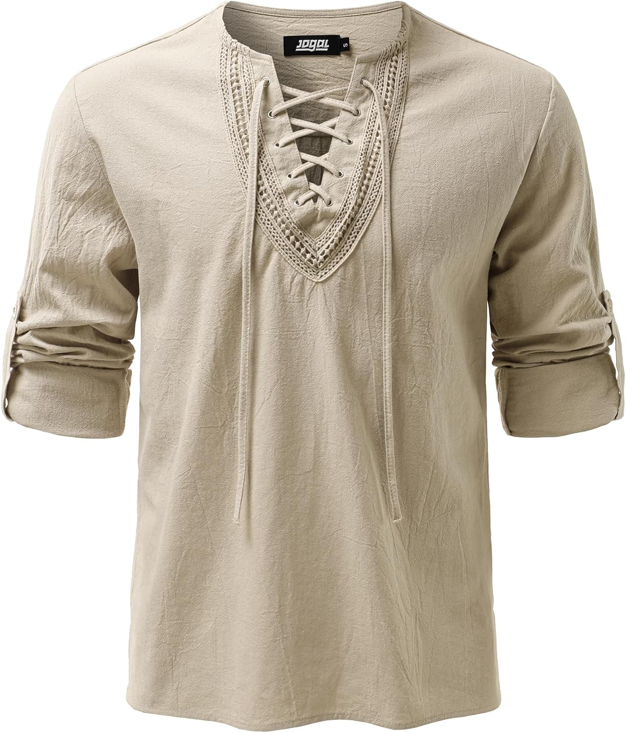 JOGAL Mens Renaissance Shirt Medieval Pirate Viking Halloween Costume Gothic Steampunk Retro Long Sleeve Lace Up Shirts