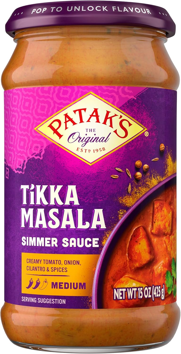 Patak's Tikka Masala Simmer Sauce, Medium-Spiced Curry with Yogurt, Tomatoes & Spices, Gluten-Free & Vegetarian Indian, Perfect for Quick & Easy Chicken, 15 oz Jar, 3-Pack