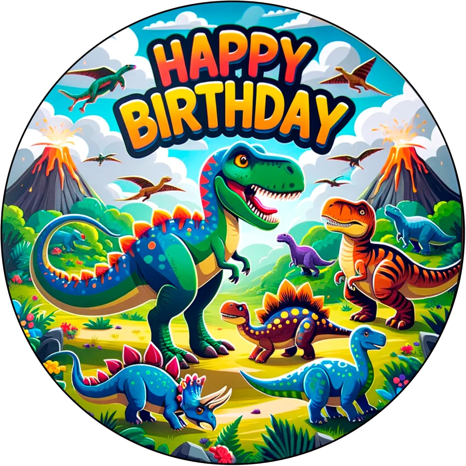 7.5x Inch Edible Cake Toppers – Dinosuar Themed Birthday Party Collection of Edible Cake Decorations