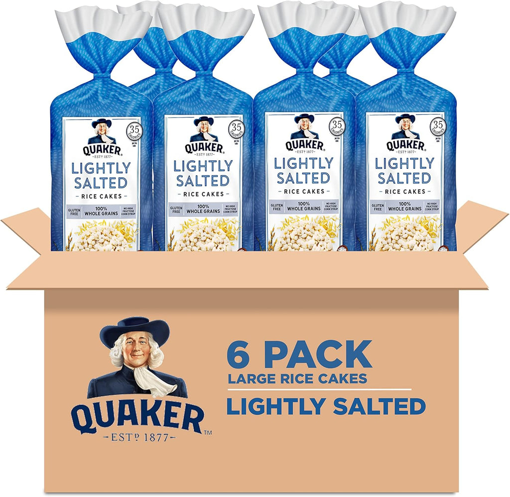 Quaker Large Rice Cakes, Lightly Salted, Gluten Free, 100% Whole Grains, 4.47 Oz, Pack of 6