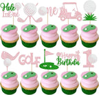 Rsstarxi 30 Pack Golf Hole in One Cupcake Toppers Golf 1st Birthday Cupcake Picks Flag Ball Carts Golf First Birthday Cake Decorations for Girls Baby Shower Golf Party Decorations Pink