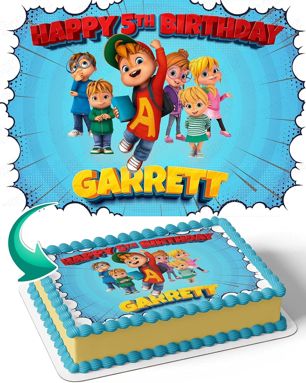 Cakecery Alvinnn And the Chipmunks Edible Cake Image Topper Personalized Birthday Cake Banner 1/4 Sheet Decal Banner