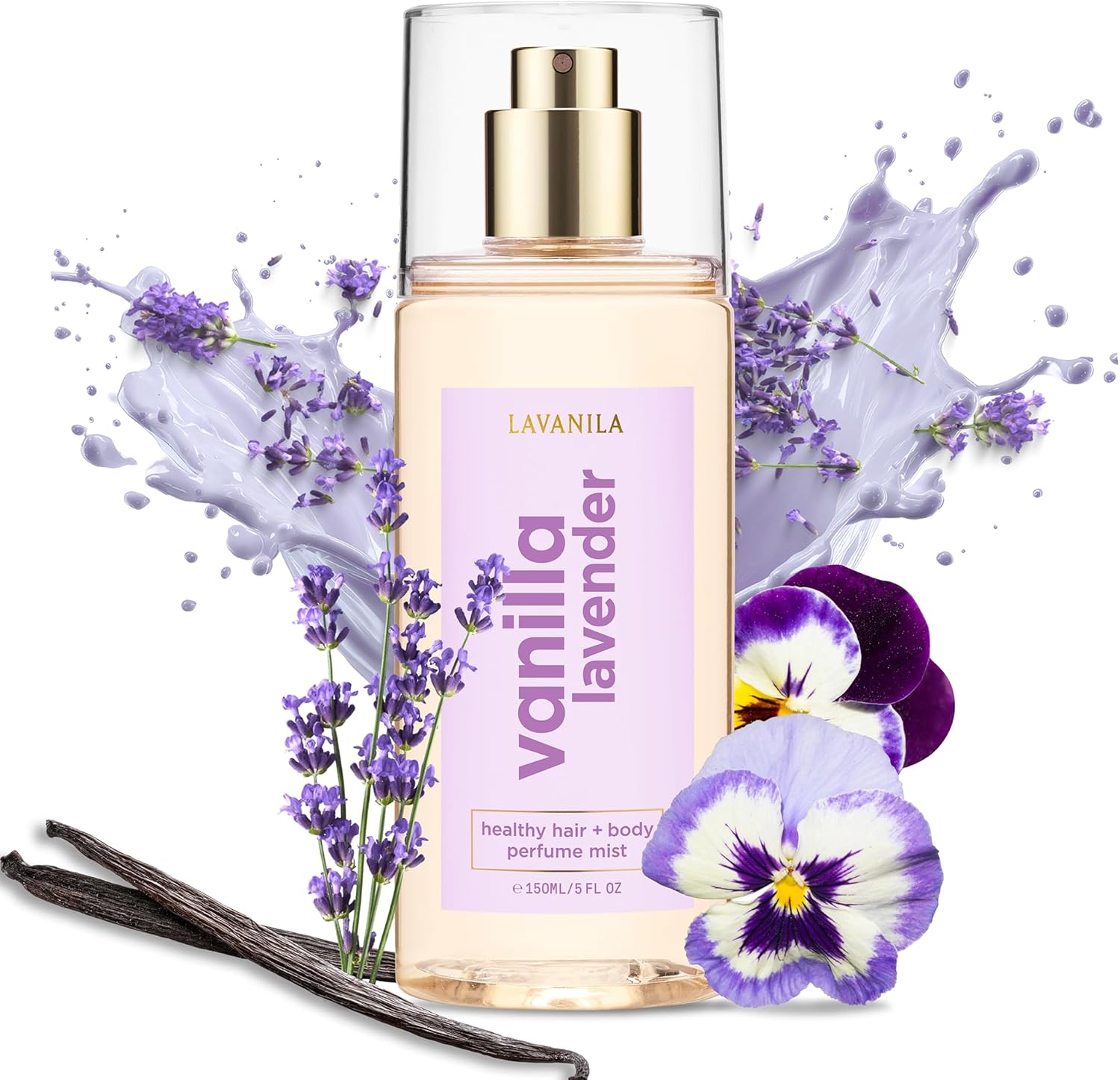 Lavanila Vanilla Lavender Healthy Hair + Body Perfume Mist, 5 Fl Oz - Jojoba Oil Nourishes & Hydrates Without Weighing Hair Down or Leaving Skin Sticky