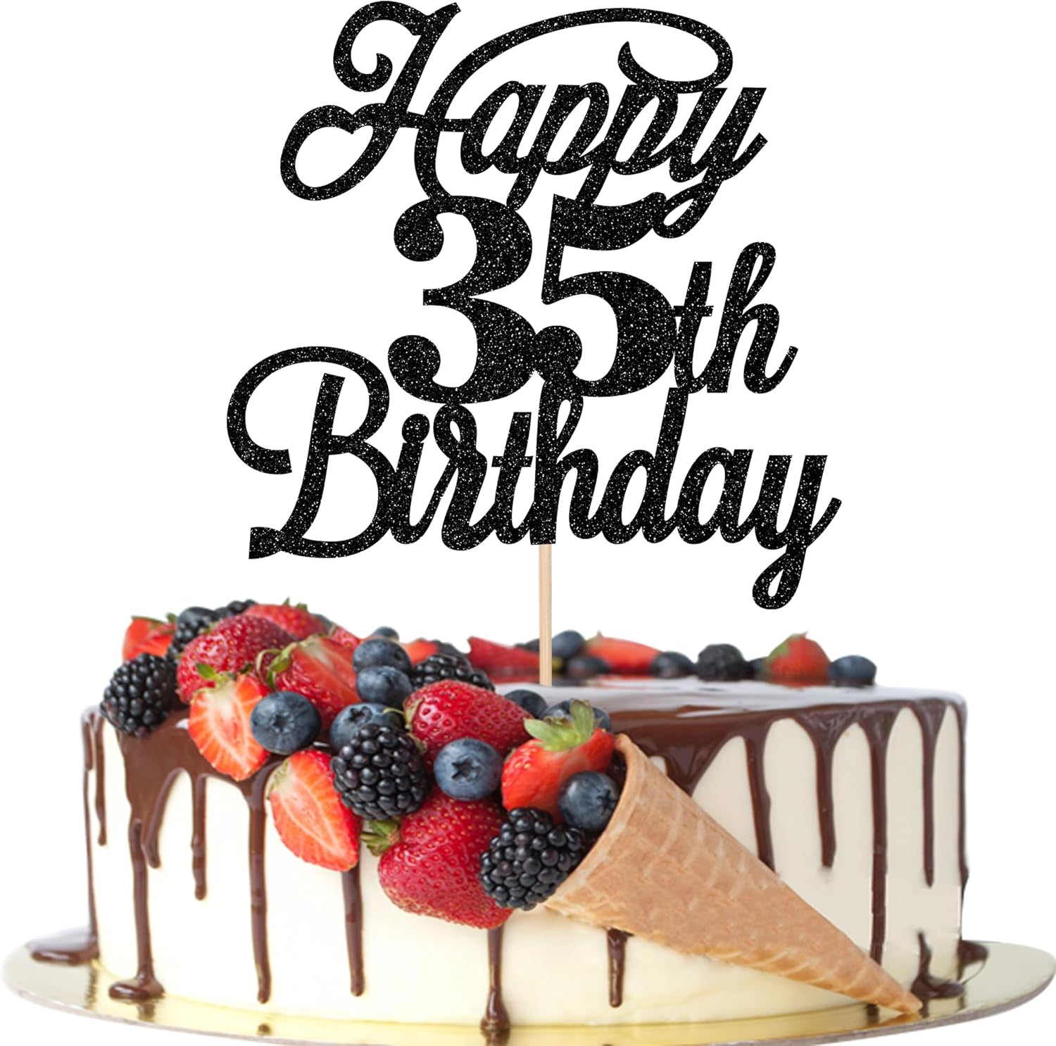 Rsstarxi 1 Pack Happy 35th Birthday Cake Topper Black Glitter 35 & Fabulous Cheers to 35 Years Old Birthday Cake Pick for Celebrating 35th Birthday Anniversary Party Cake Decorations Supplies