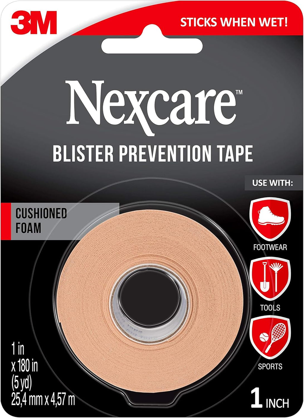 Nexcare Blister Prevention Tape, Waterproof Foam Medical Tape, Sticks Firmly to Skin to Help Prevent Blisters - 1 In x 5 Yds, 1 Roll of Tape