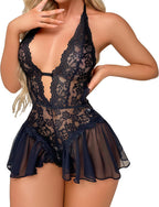 Sexy Lingerie for Women Lace Bodysuit One Piece Teddy Mini Babydoll Mesh Sleepwear V Neck Chemise Nightgowns