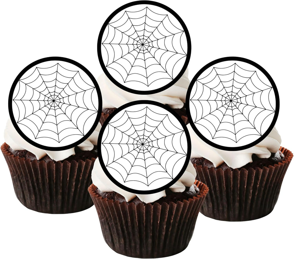 Halloween Spider Web Edible Cake Toppers, Spiderweb Edible Cupcake Toppers, Spider Theme Halloween Cake Decorations, Superhero Webs Cookie Decor 48 x 3cm / 1.18 Inch (UNCUT)