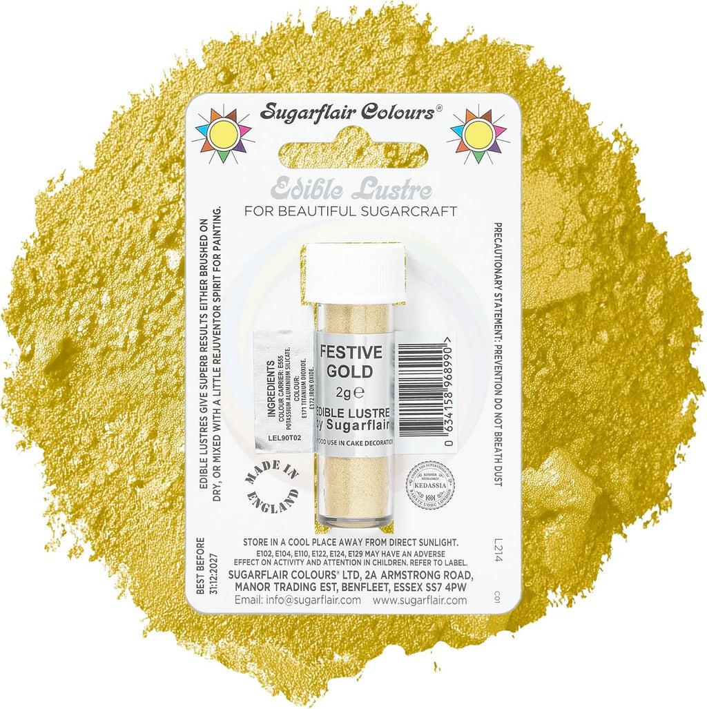 Sugarflair Edible Lustre Powder Dust Shimmer for Cake Decorating - Festive Gold