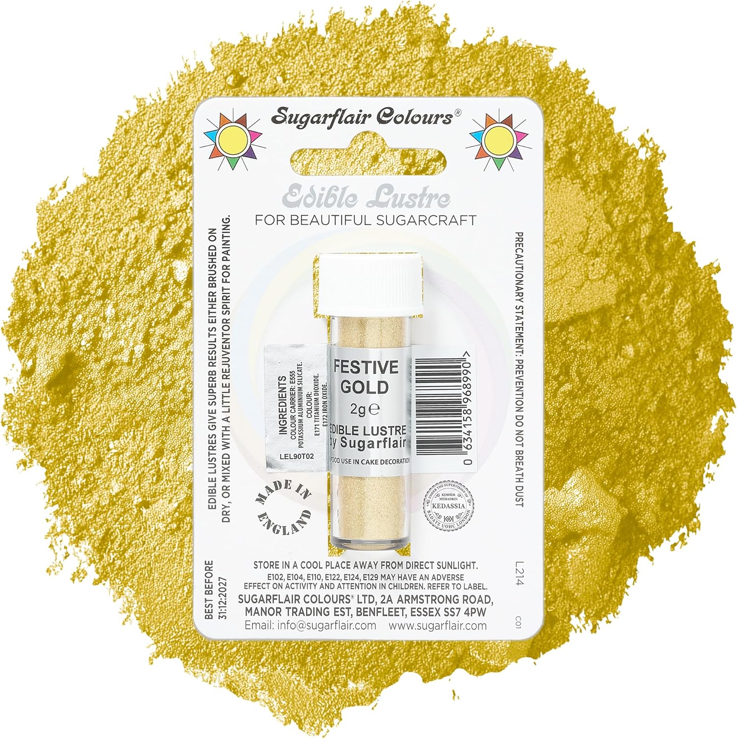 Sugarflair Edible Lustre Powder Dust Shimmer for Cake Decorating - Festive Gold