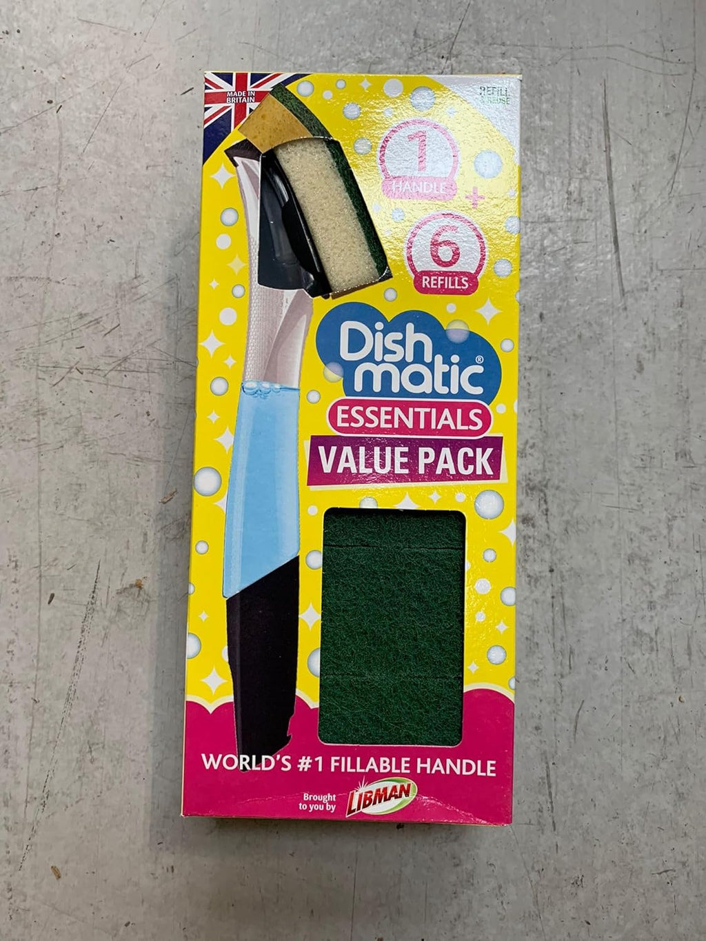 Dishmatic Bonus Pack 1 Black Fillable Handle and 6 Green Sponge Refills