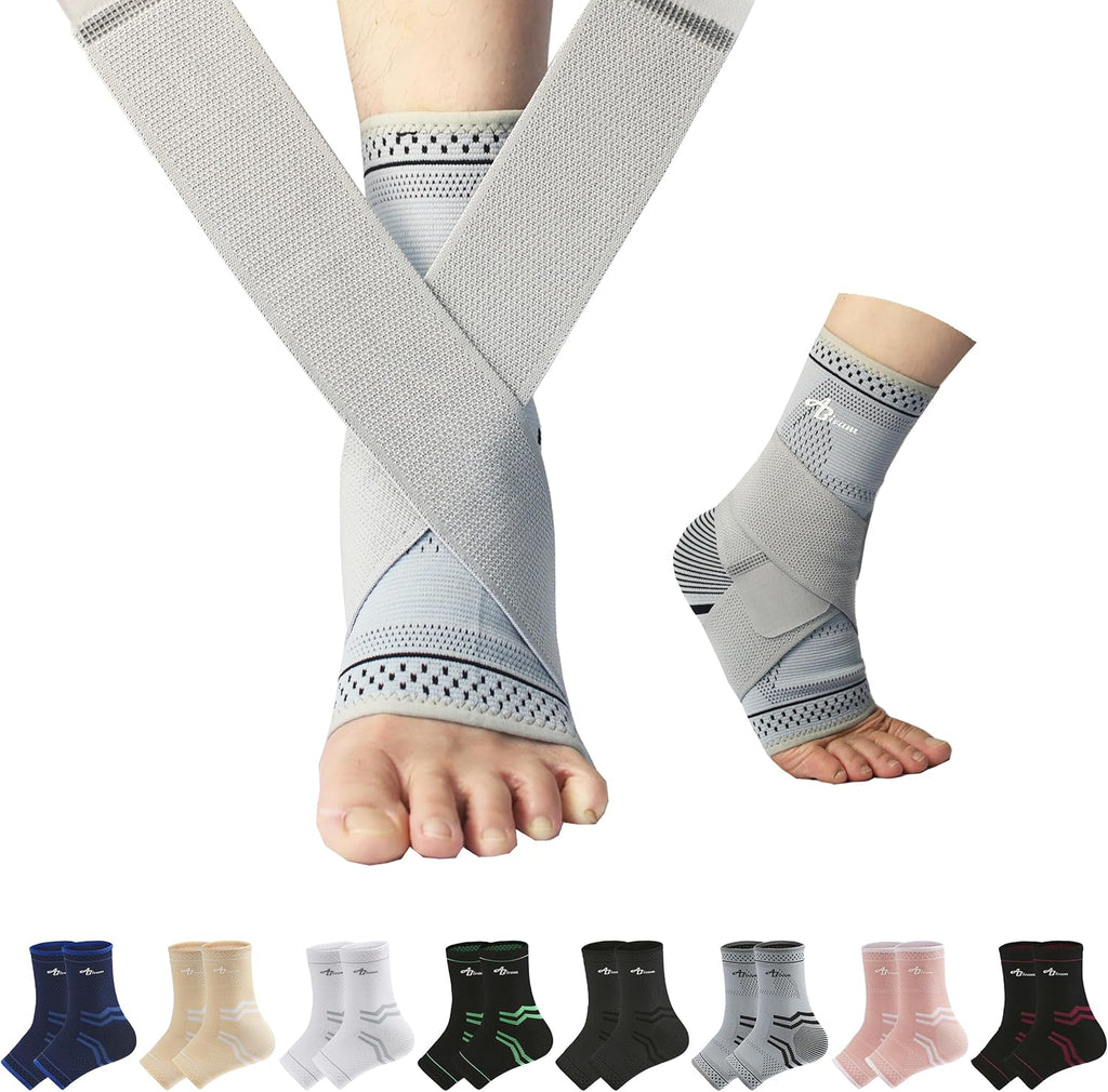 ABIRAM Ankle Brace for Men & Women - Adjustable Compression Sleeve with Wrap for Sprained Ankle, Plantar Fasciitis, Achilles Tendonitis - Breathable Support for Running, Volleyball, Basketball - L