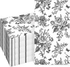 100 PCS Black Napkins Disposable, Black White Wildflower Paper Napkins 3-Ply Paper Towels Home Party Guest Bathroom Napkin Bridal Shower Wedding, Chinoiserie Napkins