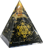 Amazing Gemstone Organite Orgone Pyramid Extra Large 105 MM - Metatron Cube Orgone Energy Pyramid with Black Tourmaline Crystals and Healing Stone - Orgonite Pyramids Crystals and Positive Energy