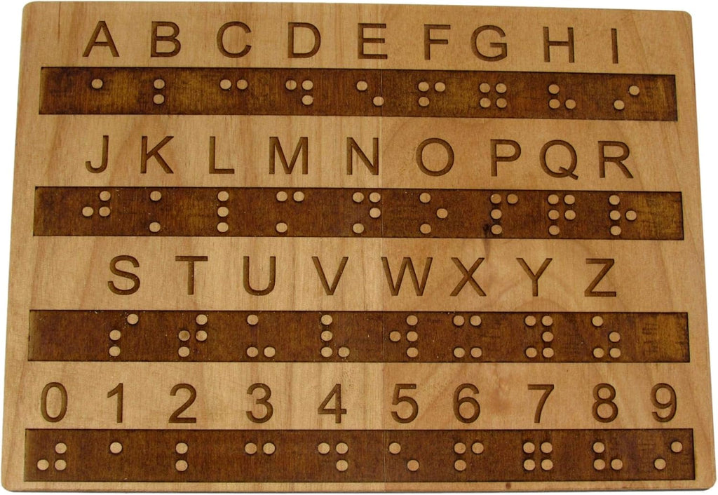 Creative Escape Rooms Made in USA - Raised Dots Braille Alphabet and Number Wood Board - Learn Braille - Tactile Montessori - Teaching Aid