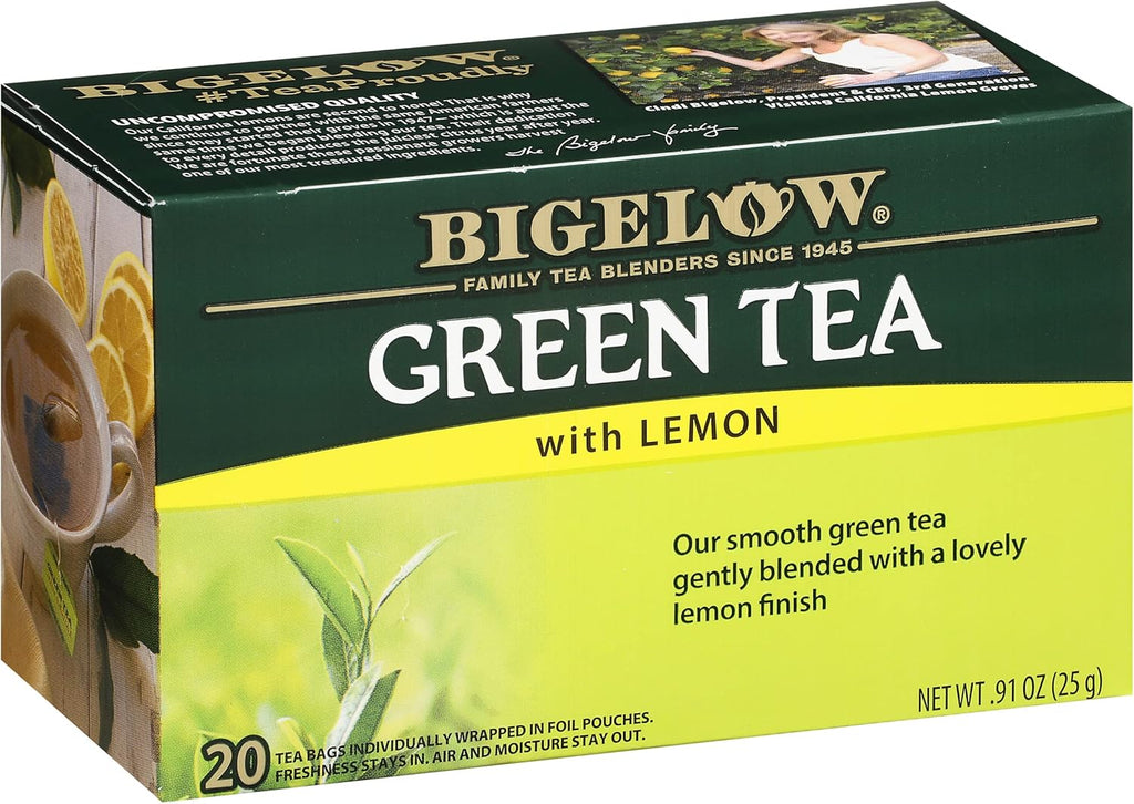 Bigelow Tea Green with Lemon Tea Bags, Caffeinated, 20 Count, Pack of 6