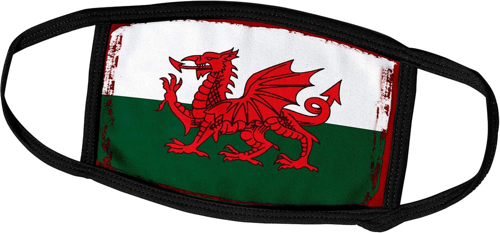 3dRose Face Mask Medium, Y Ddraig Goch Grunge Welsh Flag