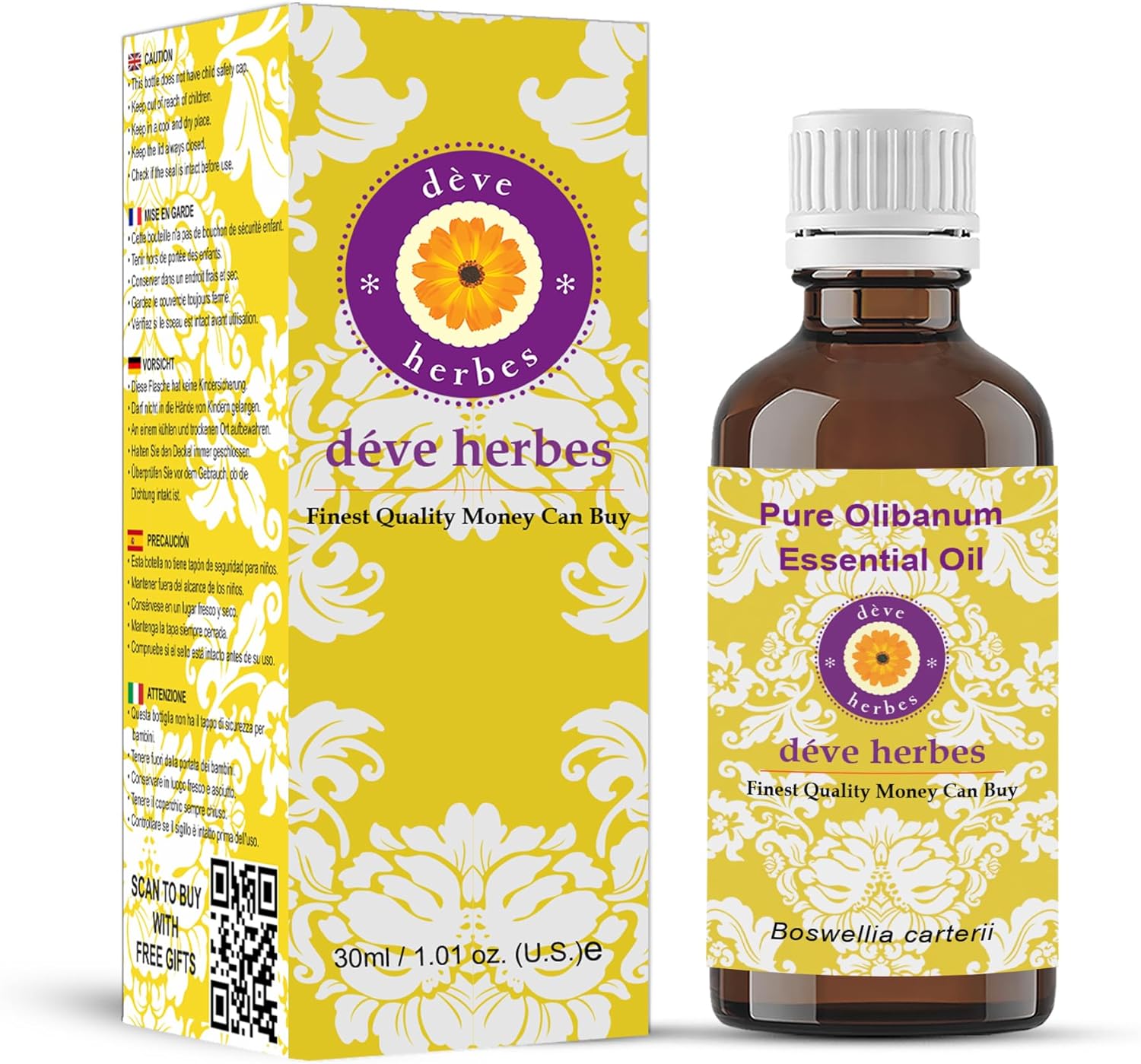 Deve Herbes Pure Olibanum Essential Oil (Boswellia carterii) Steam Distilled 30ml (1 oz)
