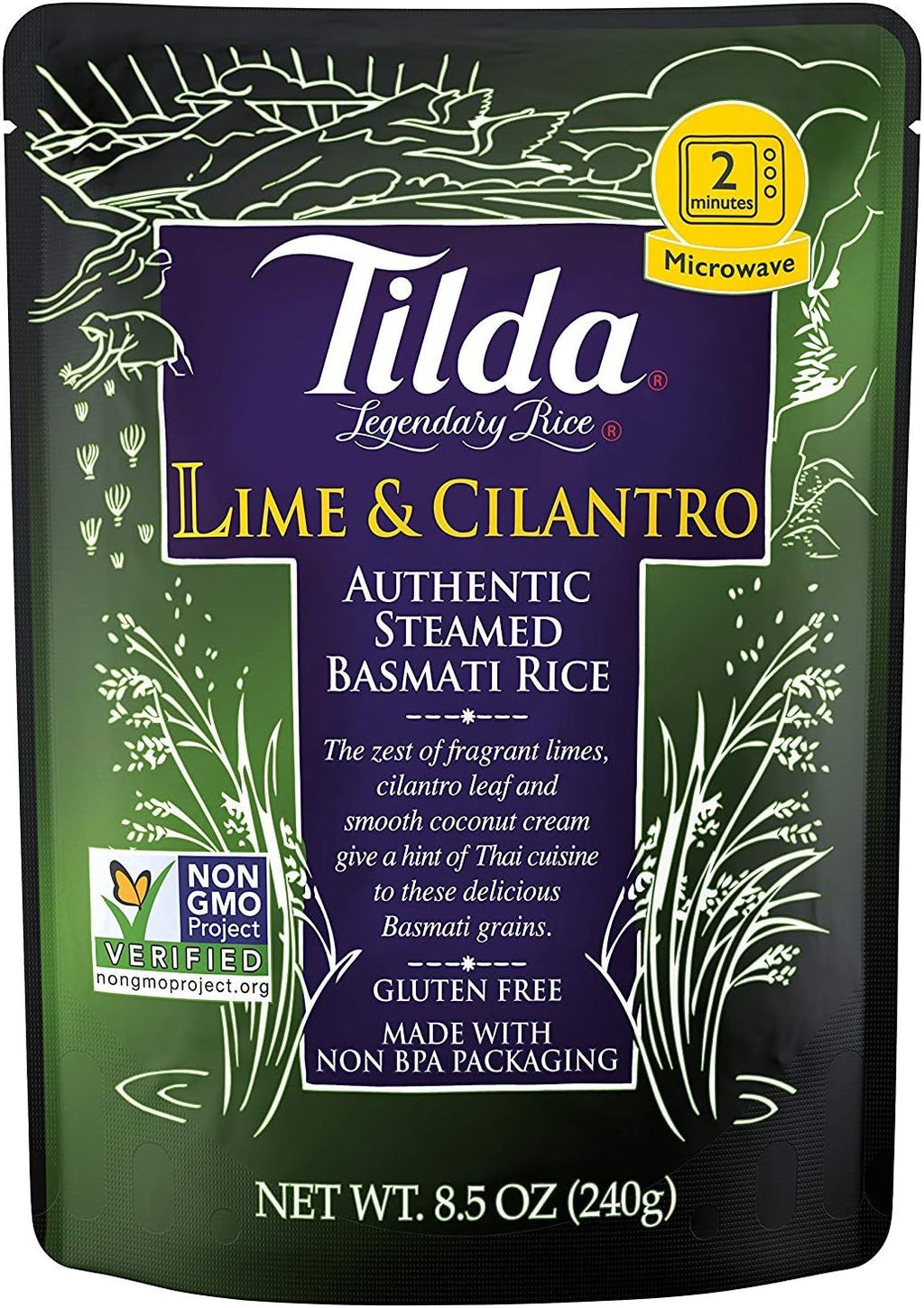Tilda Legendary Rice Steamed Basmati, Lime & Cilantro, 8.5 Ounce (Pack of 6)