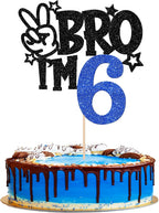 1 PCS Brother I'm 6 Cake Topper Glitter Star Happy 6th Birthday Cake Pick Bro I'm 6 Cake Decoration It's My 6th Birthday Decorations for Boys Cheers to 6 Years Old Birthday Party Supplies Blue