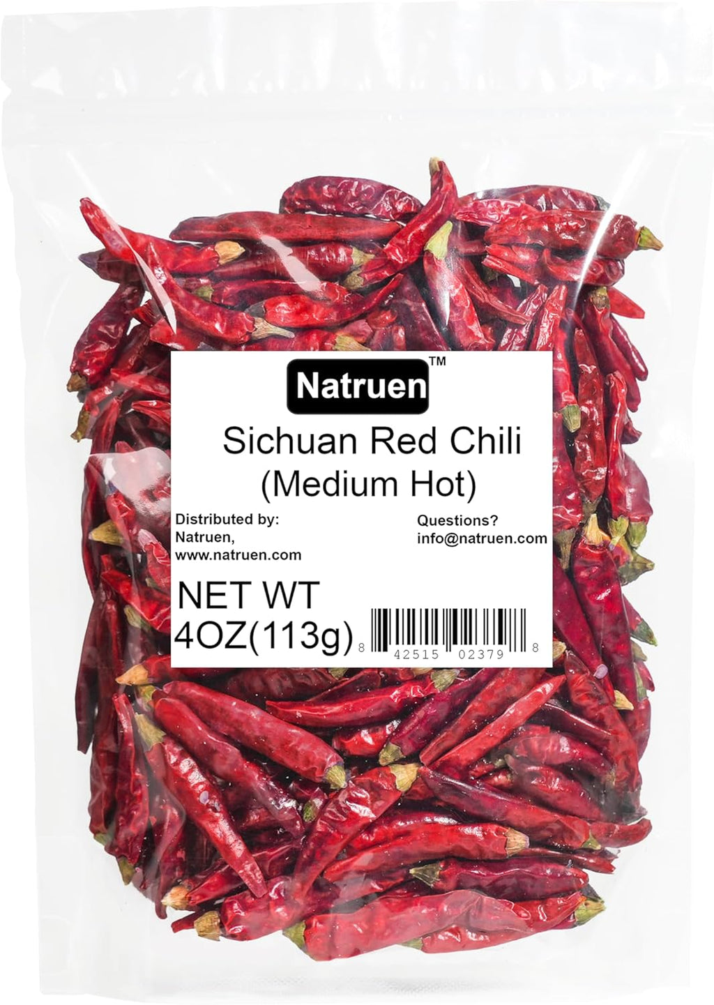 Natruen Whole Dry Szechuan Chinese Red Chili Pods 4 Oz (Medium Hot), Spicy Sichuan Dried Red Hot Chilies for Chili Oil, Paste, and Sauce