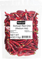 Natruen Whole Dry Szechuan Chinese Red Chili Pods 4 Oz (Medium Hot), Spicy Sichuan Dried Red Hot Chilies for Chili Oil, Paste, and Sauce
