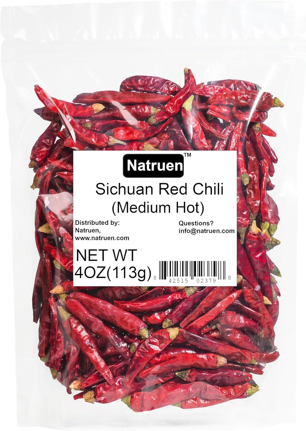 Natruen Whole Dry Szechuan Chinese Red Chili Pods 4 Oz (Medium Hot), Spicy Sichuan Dried Red Hot Chilies for Chili Oil, Paste, and Sauce