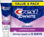 Crest 3D White Advanced, Teeth Whitening Toothpaste for Adults, 3.7 oz, 4 Pack, Cavity Protection Fluoride Toothpaste, Strengthens Enamel, Travel Size Toiletries