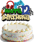 Gyufise 1Pcs 12th Birthday Video Game Cake Topper Gaming Level Unlocked Game On Controllers Cake Pick Decorations Game Theme Baby Shower 12th Birthday Anniversary Party Cake Decorations