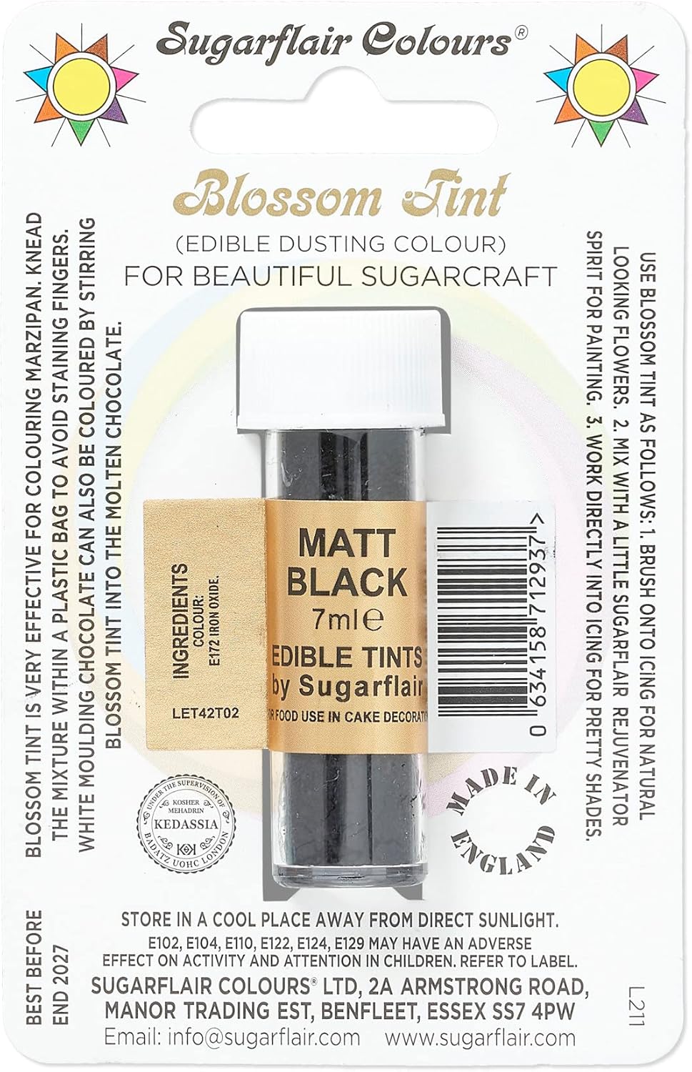 Sugarflair MATT BLACK Blossom Tint Edible Food Colouring Colour Dust Powder
