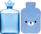 samply Hot Water Bottle with Cute Fleece Cover, Hot Water Bag for Hot and Cold Compress, Hand Feet Warmer, Neck and Shoulder Pain Relief, Light Blue Bear