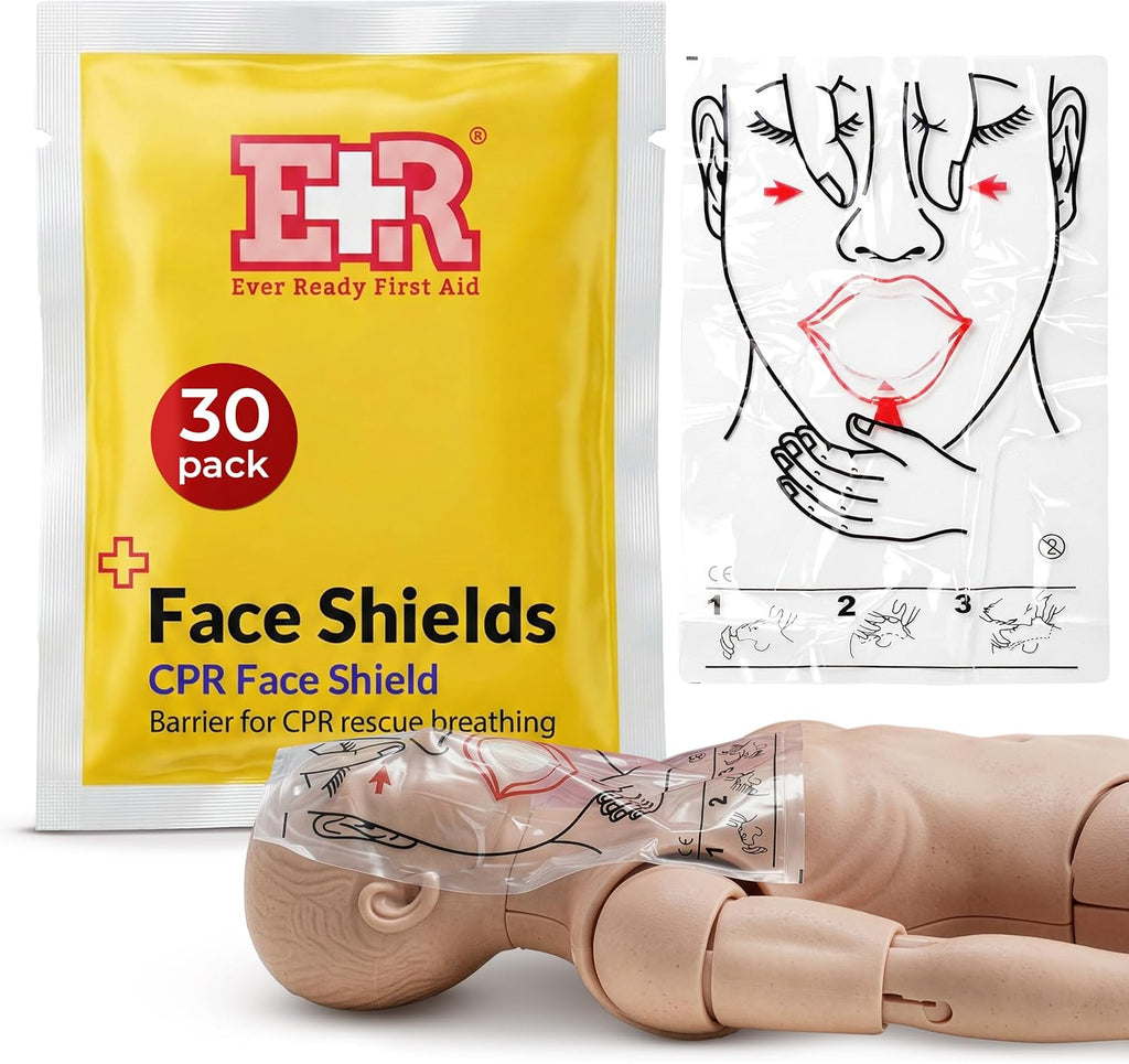 Ever Ready First Aid CPR Face Shield fits Adults, Children and Infants - 30 Pack
