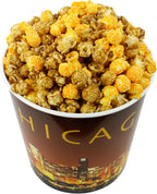 Signature Popcorn – Gourmet 1-Gallon Gold Chicago Skyline Reusable Plastic Bucket Tin, Perfect Duo (Cheddar Cheese & Caramel Popcorn Mix) - Holiday, Party & Corporate Gift