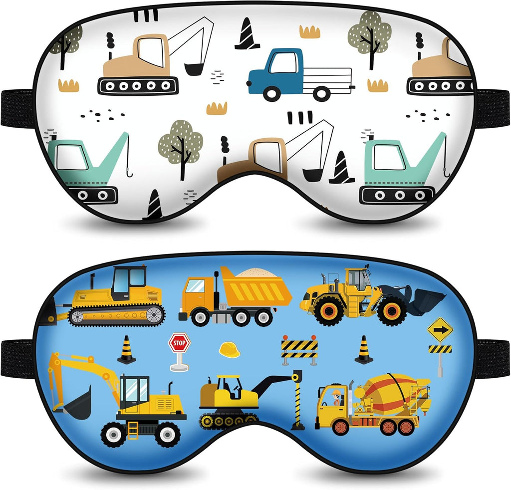 2 Pcs Sleep Mask,Construction Vehicles Masks with Adjustable Buckle for Sleeping,Soft Eye Masks for Sleep,Blackout Sleep Mask for Kids Teens Home Travel Party Game Eye Cover Blindfold