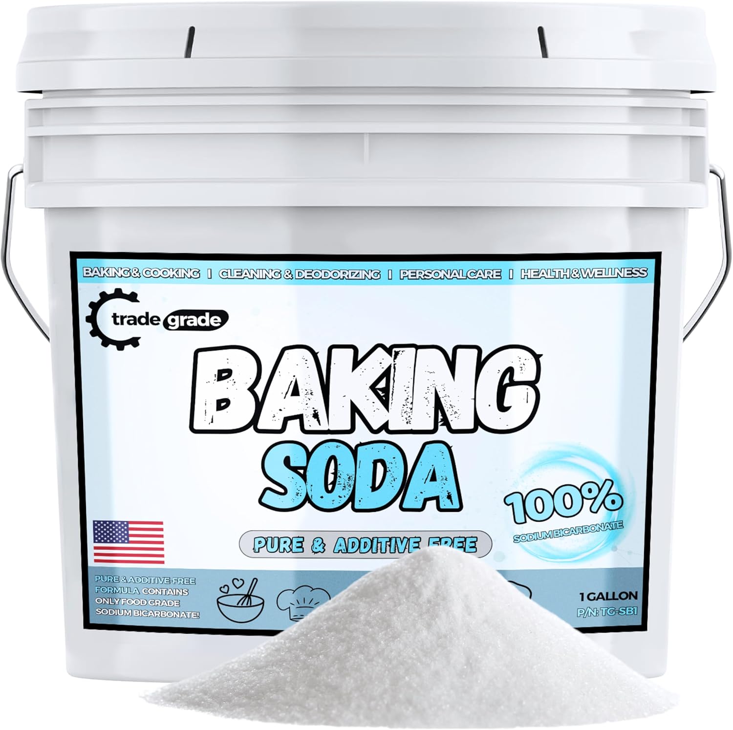 TradeGrade Pure Baking Soda Powder (1 Gallon) Food-Grade Sodium Bicarbonate Powder for Cooking, Cleaning & Deodorizing