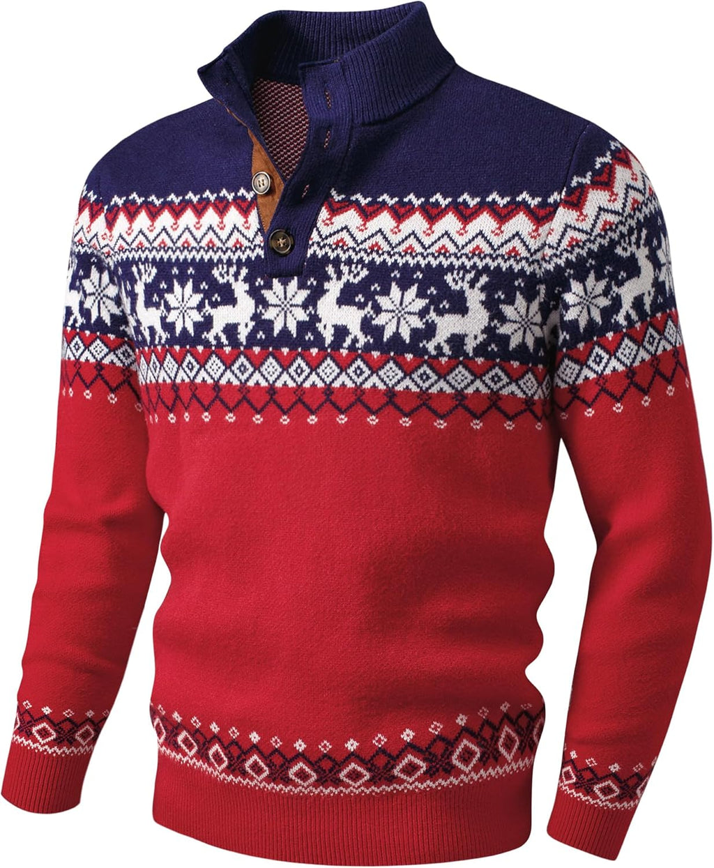 JMIERR Men's Cable Knit Pullover Sweater Casual Long Sleeve Stand Collar Button Knitted Sweaters