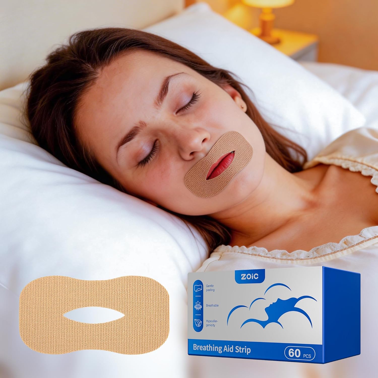 60pcs Breathing Aid Strip, Mouth Breathing Correction Patch, Children's Closed Mouth Patch, Adult Anti-snoring, Closed Mouth Patch, Improve Mouth Breathing Facial Problems (Nude, Medium)