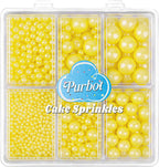 Yellow Pearl Sprinkles for Cake Decorating, 4 Sizes Sugar 130g/4.6oz, Cupcake, Ice Cream, Donuts, Macaron Toppings Supplies (2mm, 4mm, 7mm, 1cm)