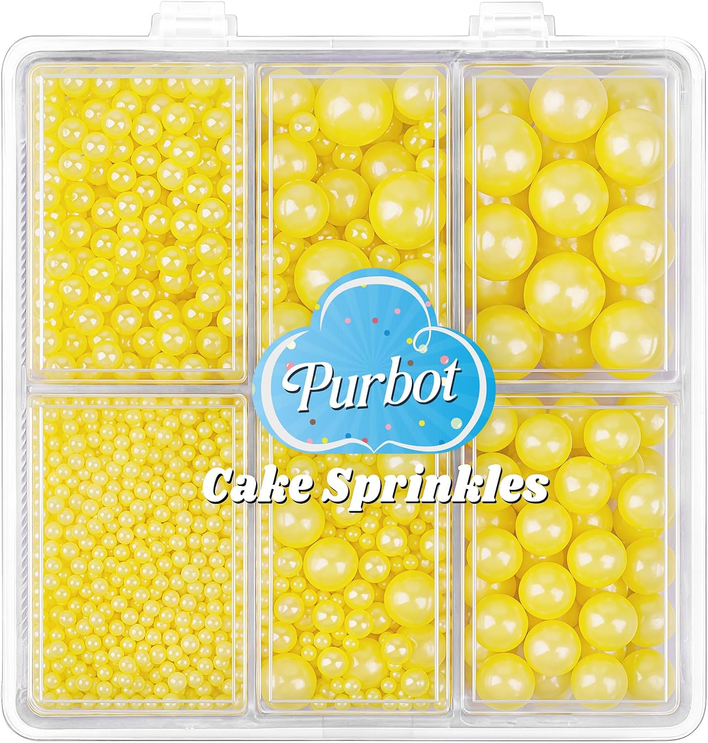 Yellow Pearl Sprinkles for Cake Decorating, 4 Sizes Sugar 130g/4.6oz, Cupcake, Ice Cream, Donuts, Macaron Toppings Supplies (2mm, 4mm, 7mm, 1cm)