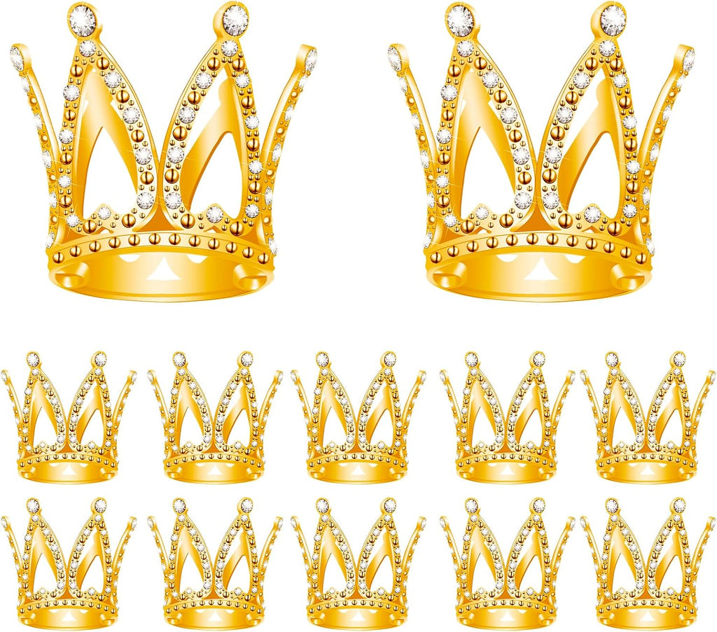 MEMOVAN Crown Cake Topper 12pcs Mini Gold Crown Tiny Crown Tiara Cake Ornaments Mini Baby Crown Cake Cupcake Decoration for Wedding Birthday Baby Shower Queen Princess Cake Photo Party