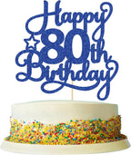 1 Pack Happy 80th Birthday Cake Topper Blue Glitter 80 & Fabulous Cheers to 80 Years Old Birthday Cake Pick for Celebrating 80th Birthday Anniversary Party Cake Decorations Supplies