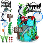 18 PCS Gone Fishing Cake Topper Decoration for Fisherman Themed Birthday Retirement Party Supplies