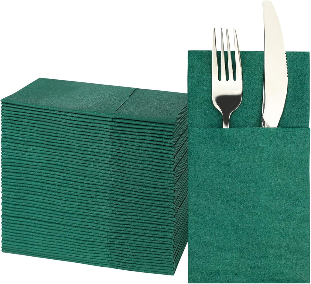 JEBBLAS 50Pack Christmas Dinner Napkins with Built-in Flatware Pocket, 16x16inches, Cloth Like Napkins, Linen-Feel Disposable Hand Napkins for Kitchen, Parties, Weddings, Dinners or Events, Xmas