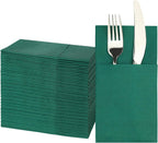 JEBBLAS 50Pack Christmas Dinner Napkins with Built-in Flatware Pocket, 16x16inches, Cloth Like Napkins, Linen-Feel Disposable Hand Napkins for Kitchen, Parties, Weddings, Dinners or Events, Xmas