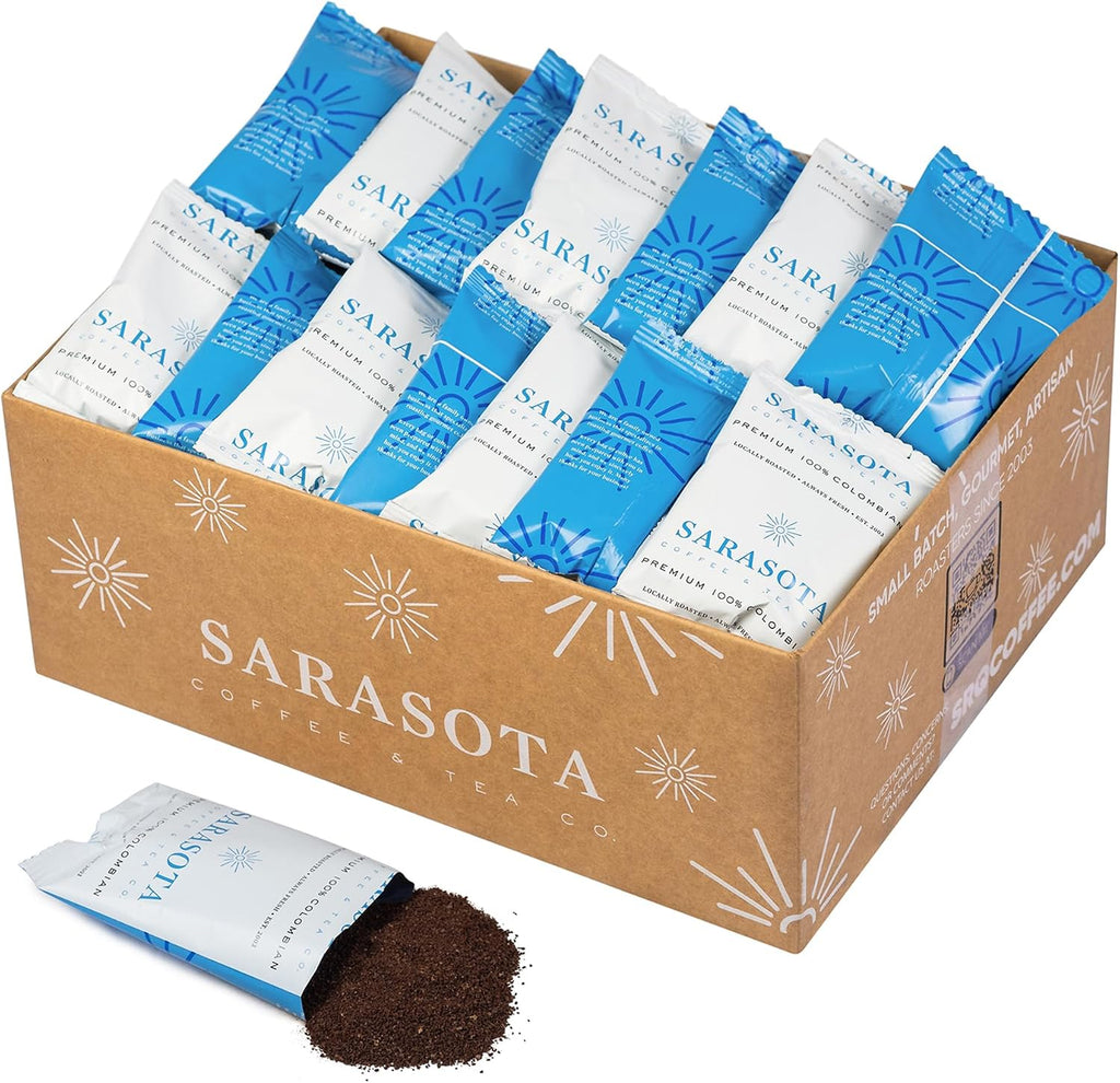 Colombian Coffee Packets – Medium Roast Ground, 1.5oz Bulk Pre-Measured Packs for 12-Cup Drip Brewers, Commercial Single-Pot Fractional Bags | Sarasota Coffee