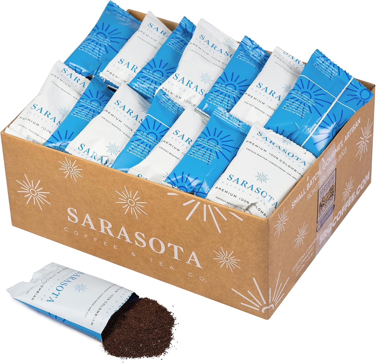 Colombian Coffee Packets – Medium Roast Ground, 1.5oz Bulk Pre-Measured Packs for 12-Cup Drip Brewers, Commercial Single-Pot Fractional Bags | Sarasota Coffee