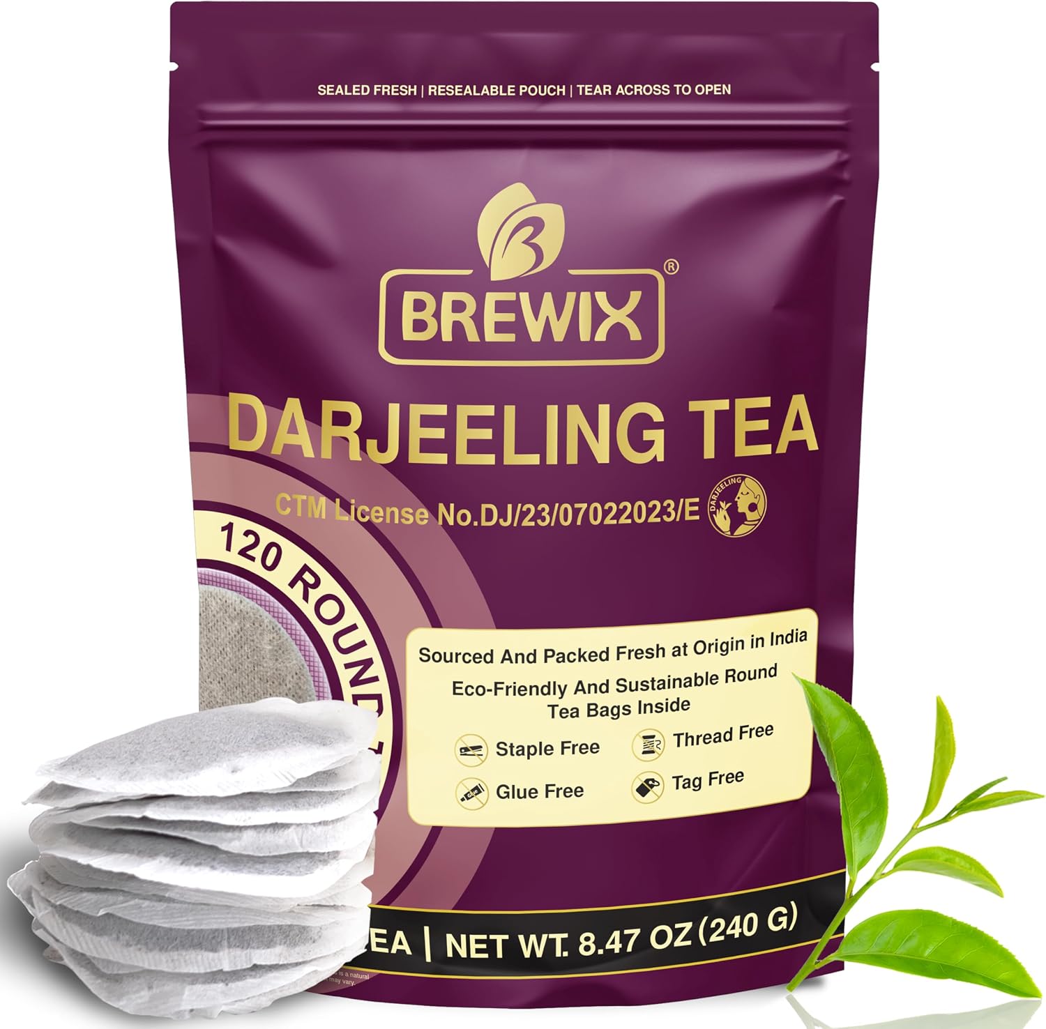 BREWIX, Darjeeling Black Tea Bags From Himalayas (120 Round Tea Bag) | Caffeinated | Breakfast Tea